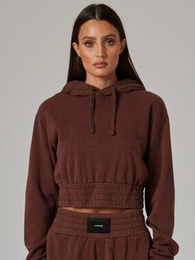 Talentless Women's Cropped Brown "Boxing" Drawstring Hoodie Size Small